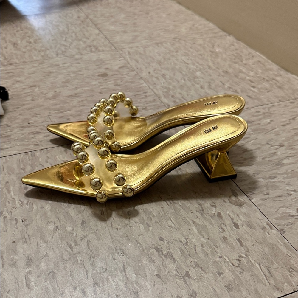 JW PEI Metallic Gold Heels with Beaded Strap - Picture 4 of 5